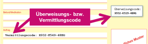 Beispiel einer Überweisung mit Vermittlungscode